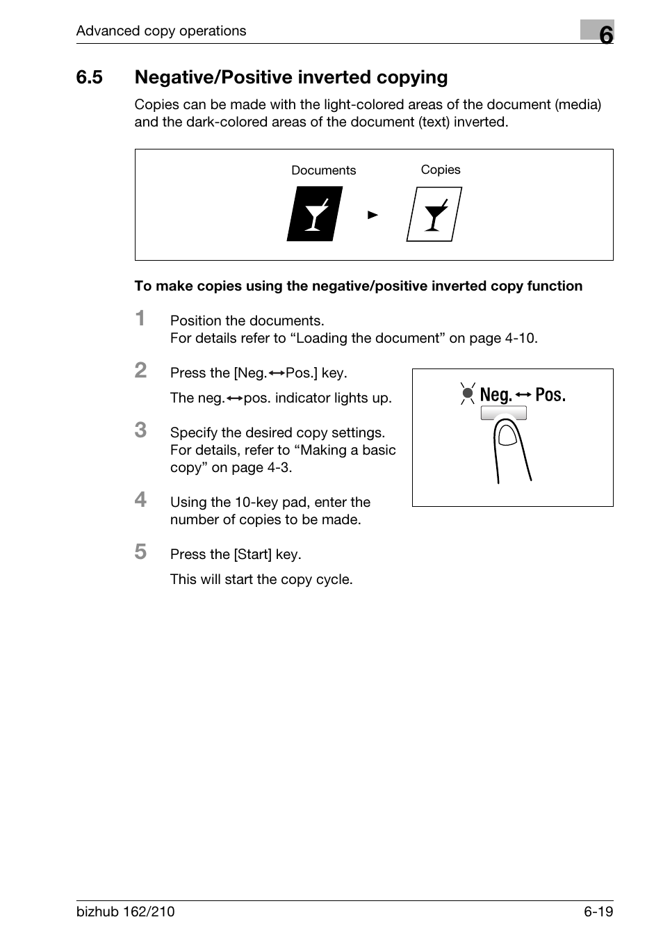 5 negative/positive inverted copying, Negative/positive inverted copying -19 | Konica Minolta BIZHUB 210 User Manual | Page 163 / 256