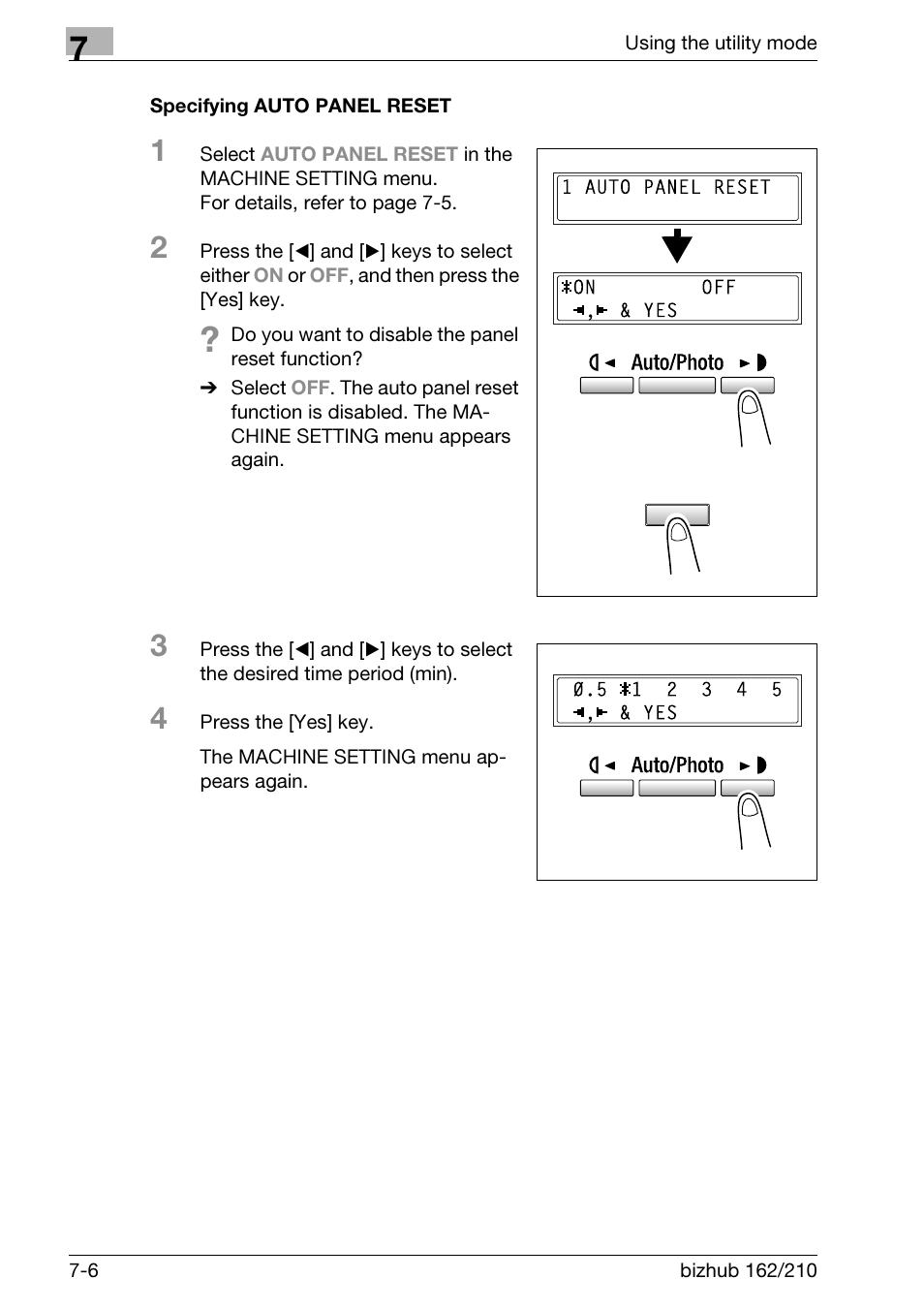 Specifying auto panel reset, Specifying auto panel reset -6 | Konica Minolta BIZHUB 210 User Manual | Page 174 / 256