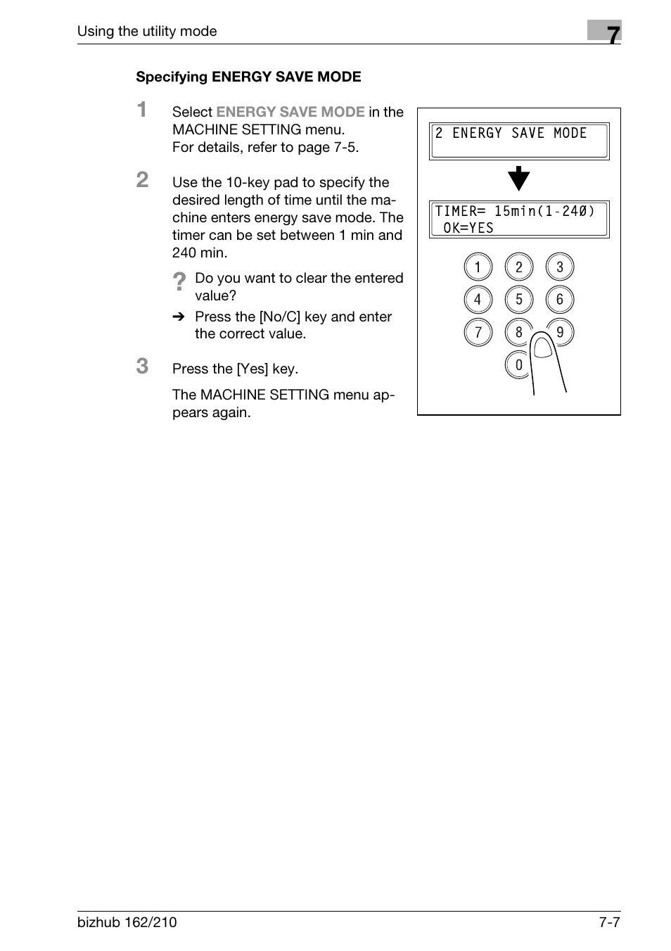 Specifying energy save mode, Specifying energy save mode -7 | Konica Minolta BIZHUB 210 User Manual | Page 175 / 256