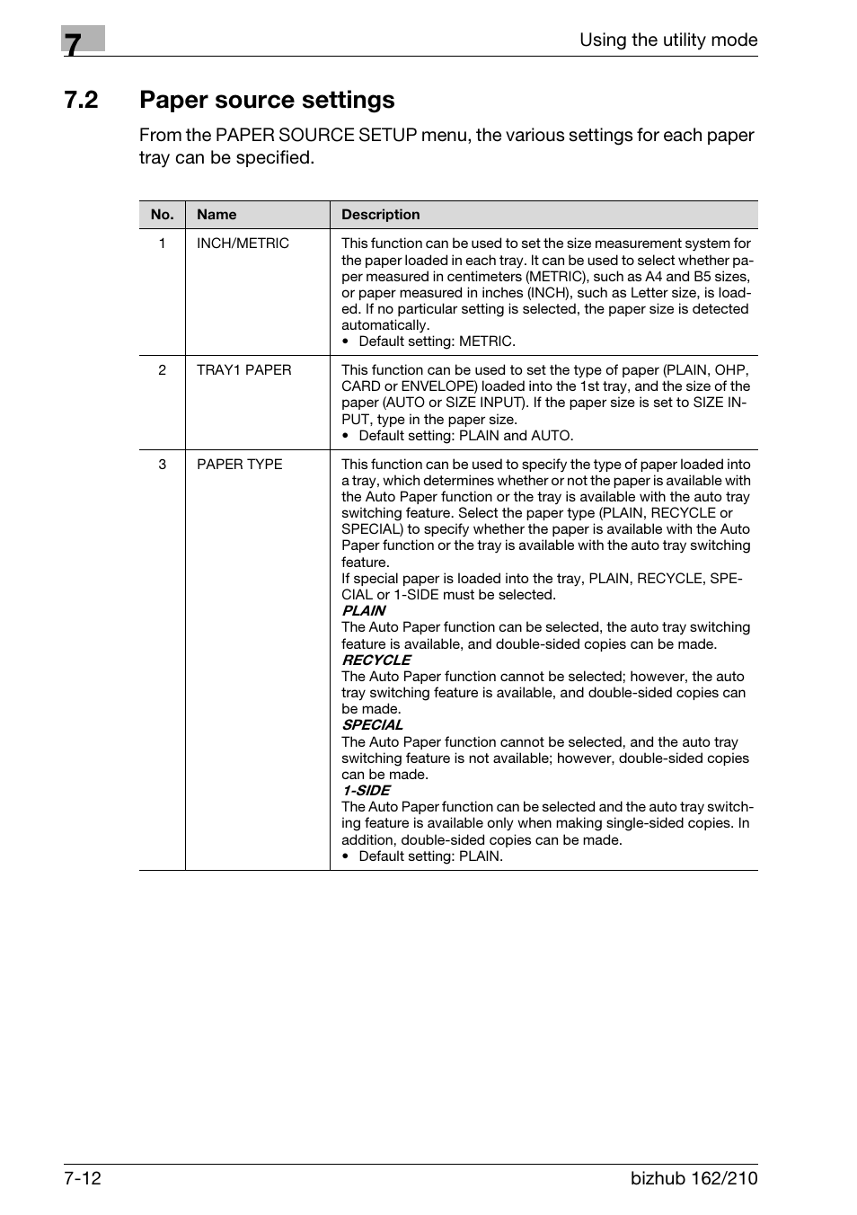 2 paper source settings, Paper source settings -12 | Konica Minolta BIZHUB 210 User Manual | Page 180 / 256