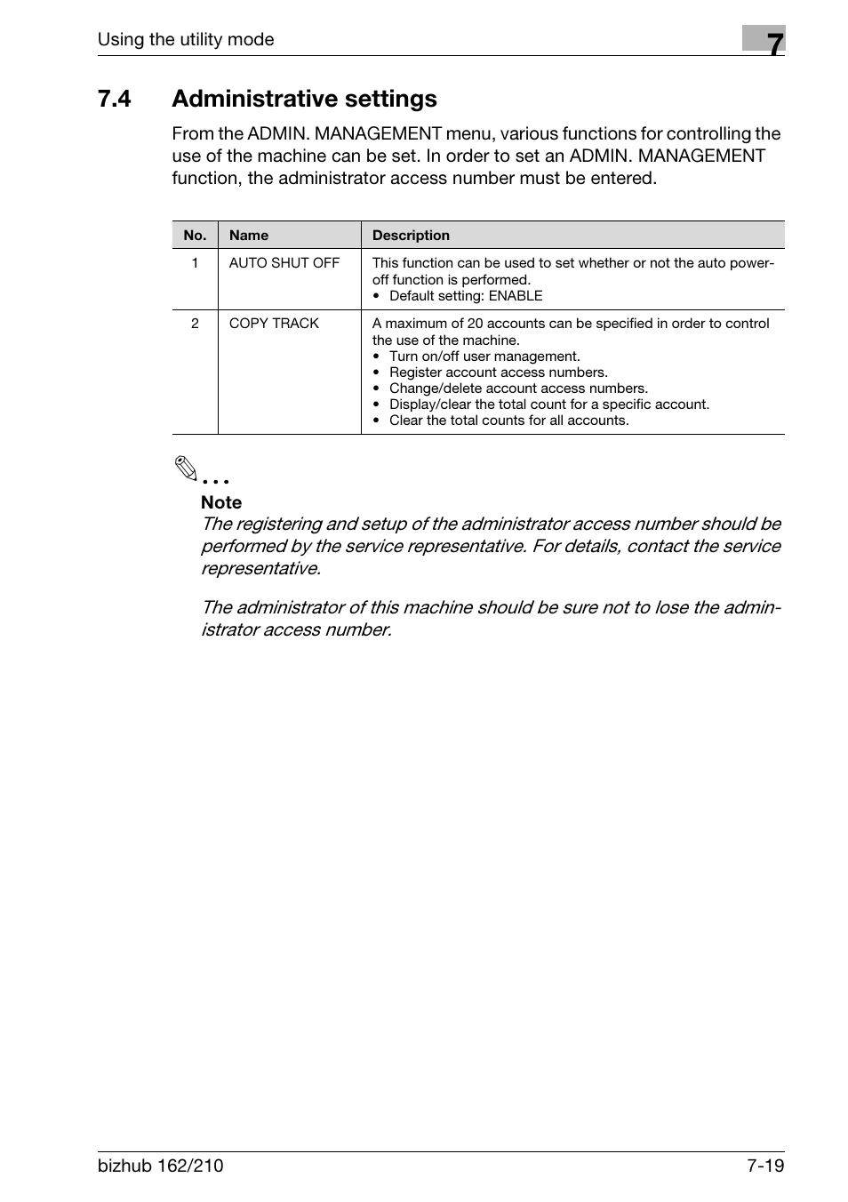 4 administrative settings, Administrative settings -19 | Konica Minolta BIZHUB 210 User Manual | Page 187 / 256