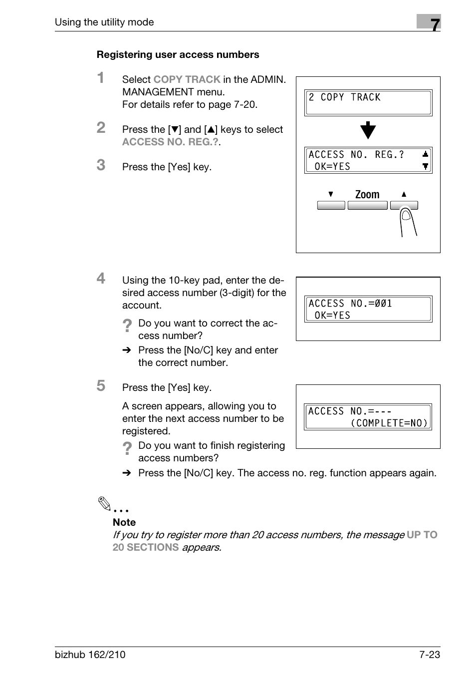 Registering user access numbers, Registering user access numbers -23 | Konica Minolta BIZHUB 210 User Manual | Page 191 / 256