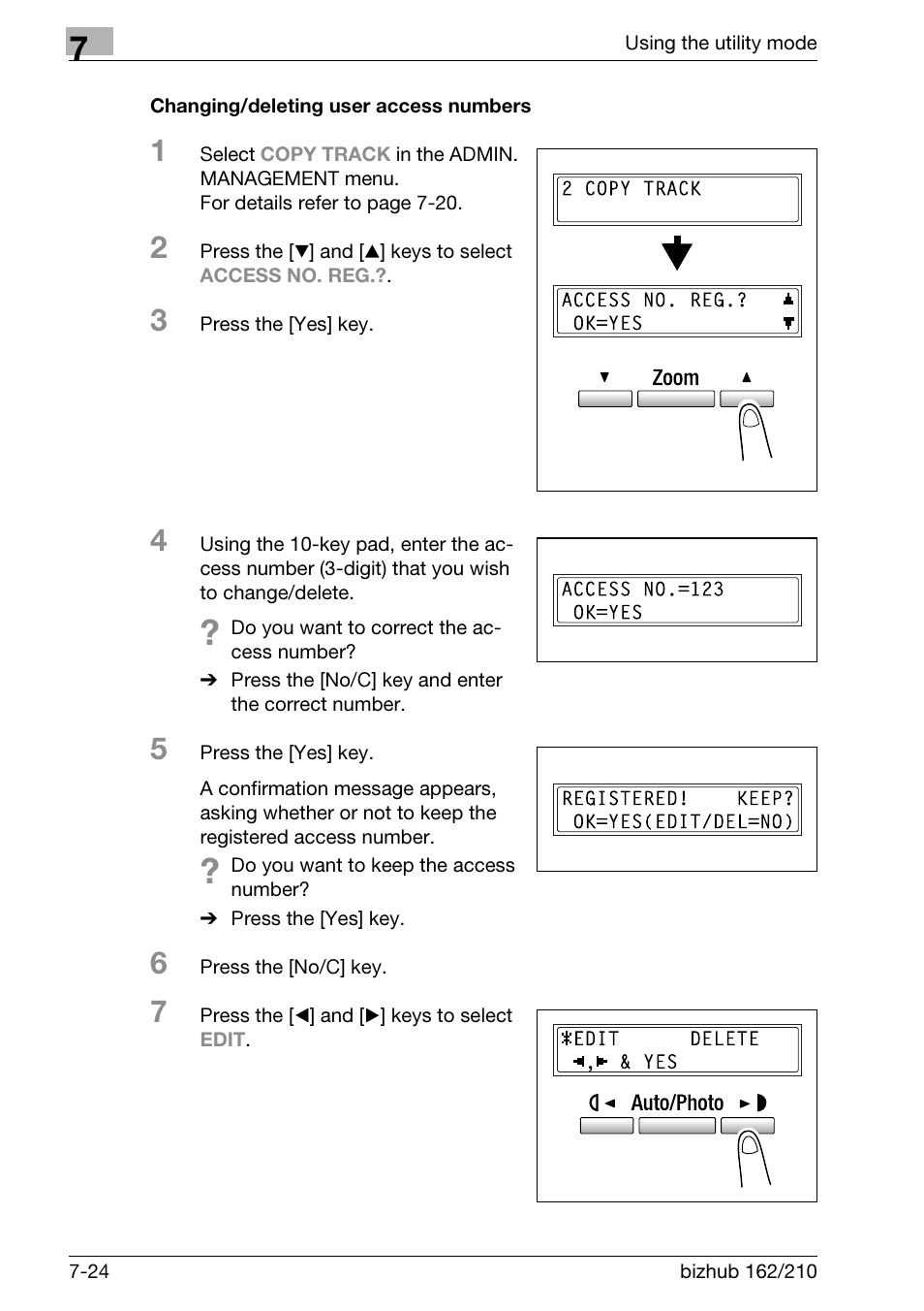 Changing/deleting user access numbers, Changing/deleting user access numbers -24 | Konica Minolta BIZHUB 210 User Manual | Page 192 / 256