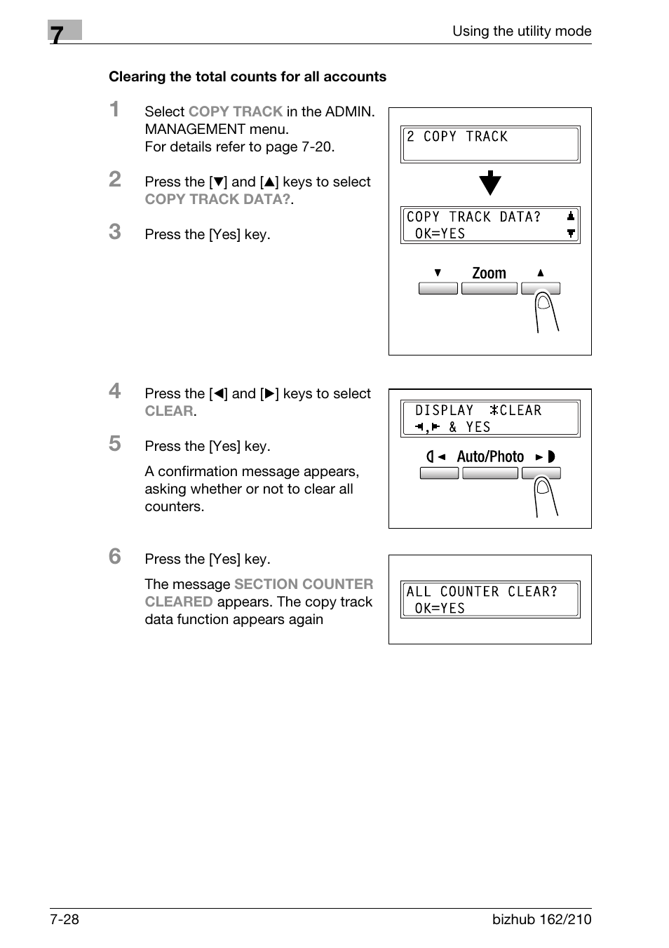 Clearing the total counts for all accounts, Clearing the total counts for all accounts -28 | Konica Minolta BIZHUB 210 User Manual | Page 196 / 256