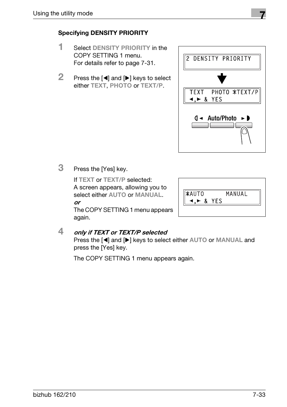 Specifying density priority, Specifying density priority -33 | Konica Minolta BIZHUB 210 User Manual | Page 201 / 256