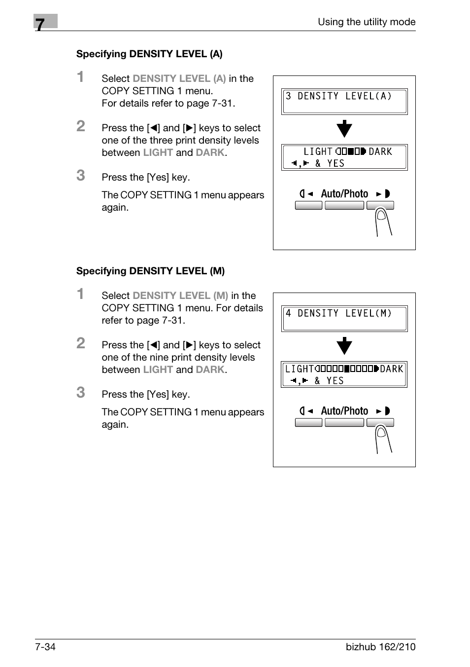 Specifying density level (a), Specifying density level (m) | Konica Minolta BIZHUB 210 User Manual | Page 202 / 256