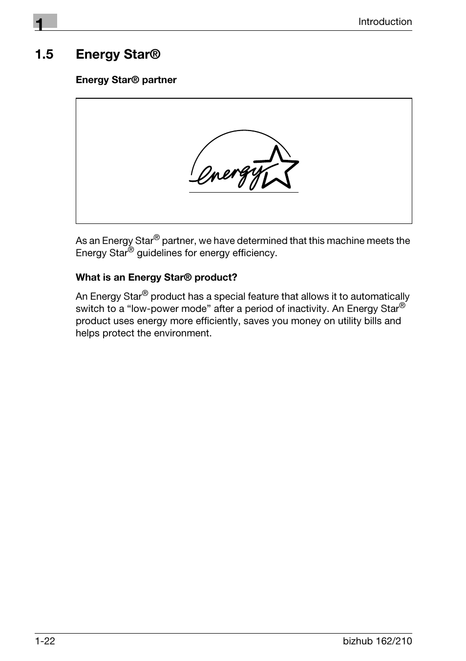 5 energy star, Energy star® partner, What is an energy star® product | Energy star® -22 | Konica Minolta BIZHUB 210 User Manual | Page 34 / 256