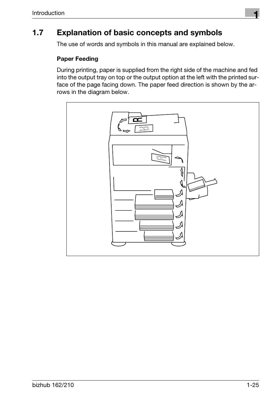 7 explanation of basic concepts and symbols, Paper feeding, Explanation of basic concepts and symbols -25 | Paper feeding -25 | Konica Minolta BIZHUB 210 User Manual | Page 37 / 256