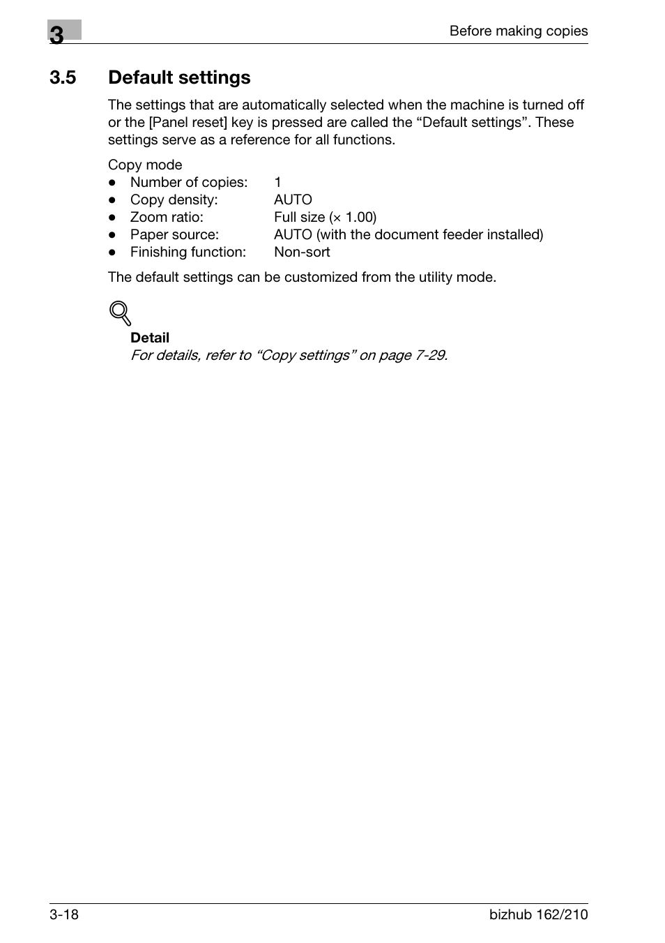 5 default settings, Default settings -18 | Konica Minolta BIZHUB 210 User Manual | Page 64 / 256