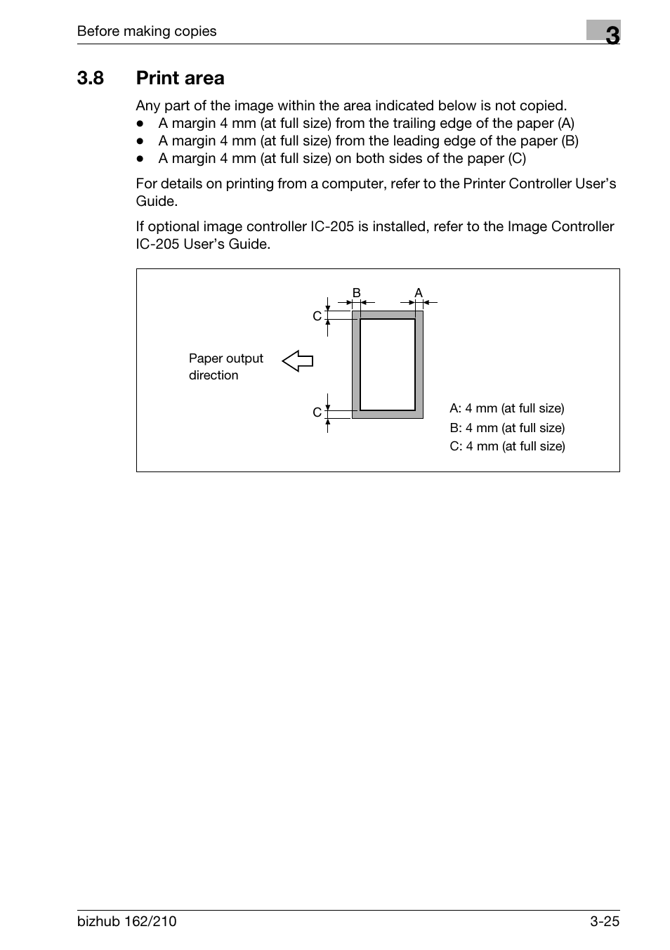 8 print area, Print area -25 | Konica Minolta BIZHUB 210 User Manual | Page 71 / 256