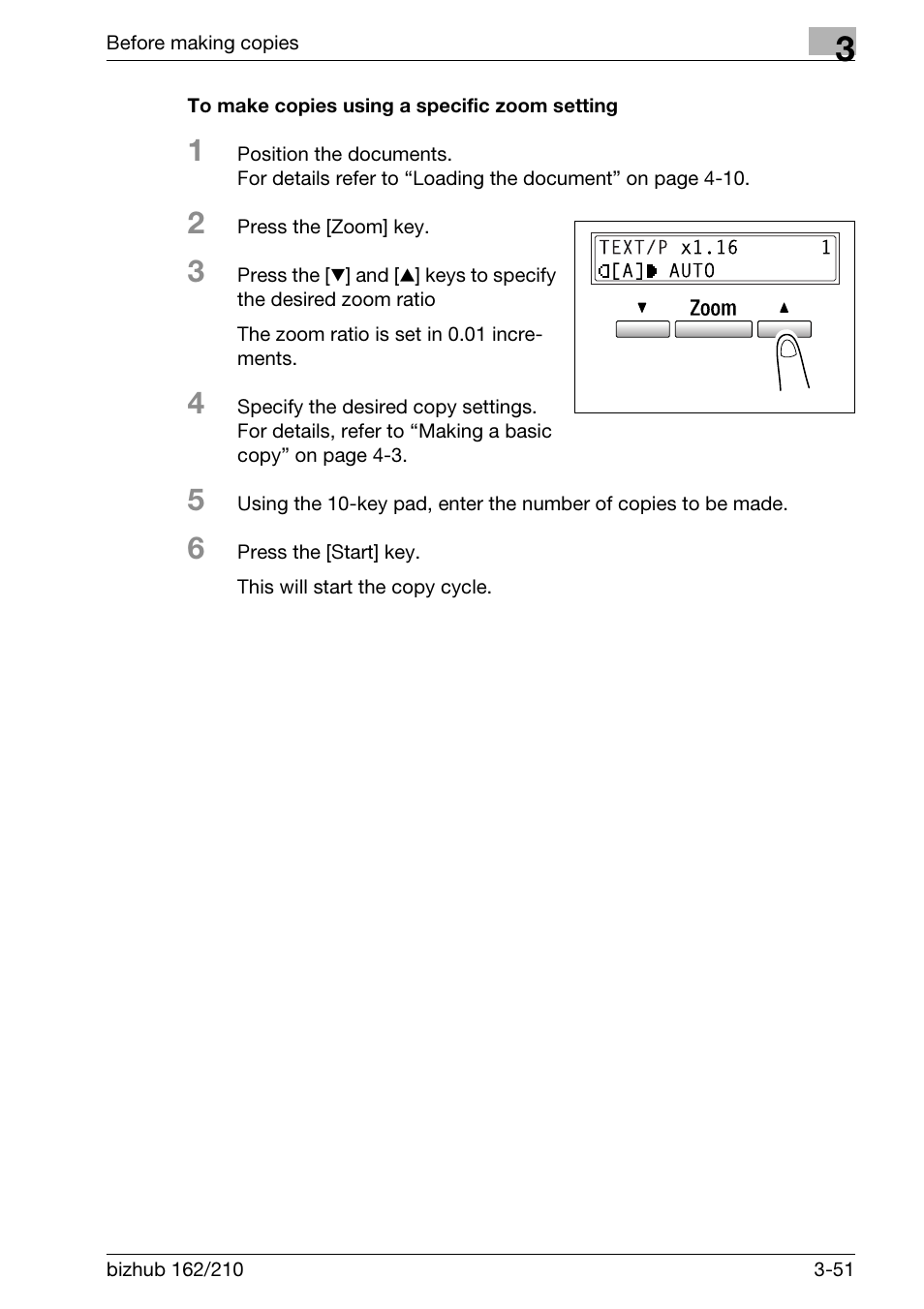 To make copies using a specific zoom setting, To make copies using a specific zoom setting -51 | Konica Minolta BIZHUB 210 User Manual | Page 97 / 256