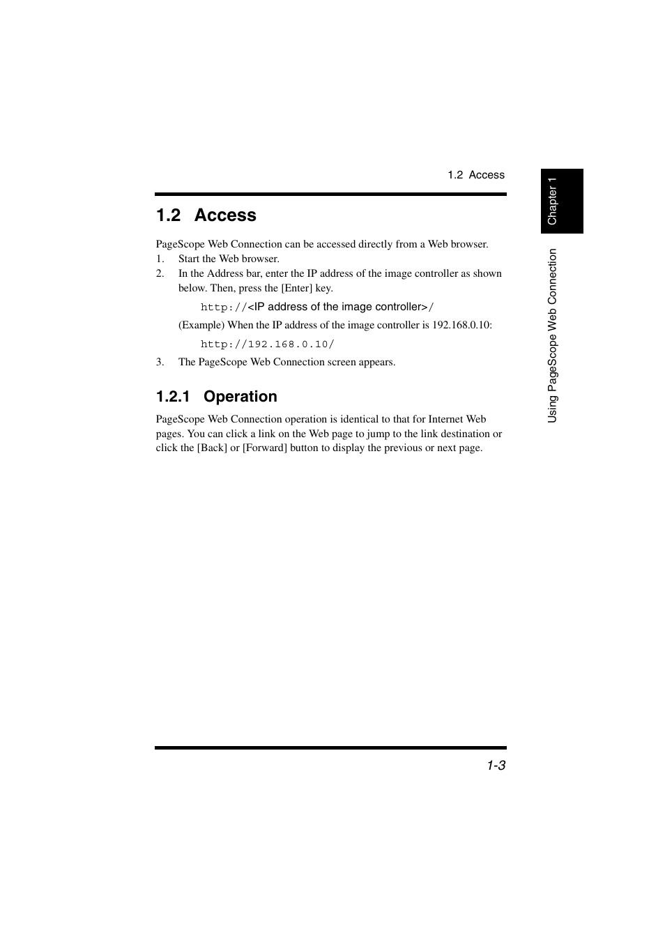 2 access, 1 operation, 2 access -3 | Operation -3 | Konica Minolta IC-401 User Manual | Page 10 / 106