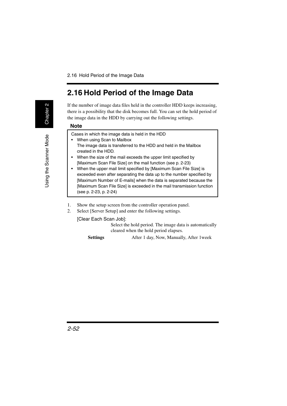 16 hold period of the image data, 16 hold period of the image data -52, See p. 2-52 | Konica Minolta IC-401 User Manual | Page 105 / 106