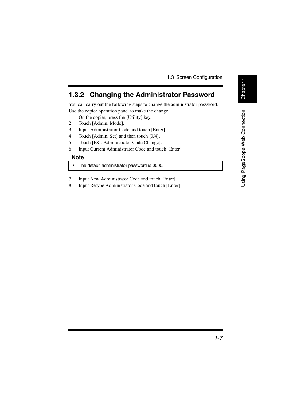 2 changing the administrator password, Changing the administrator password -7 | Konica Minolta IC-401 User Manual | Page 14 / 106