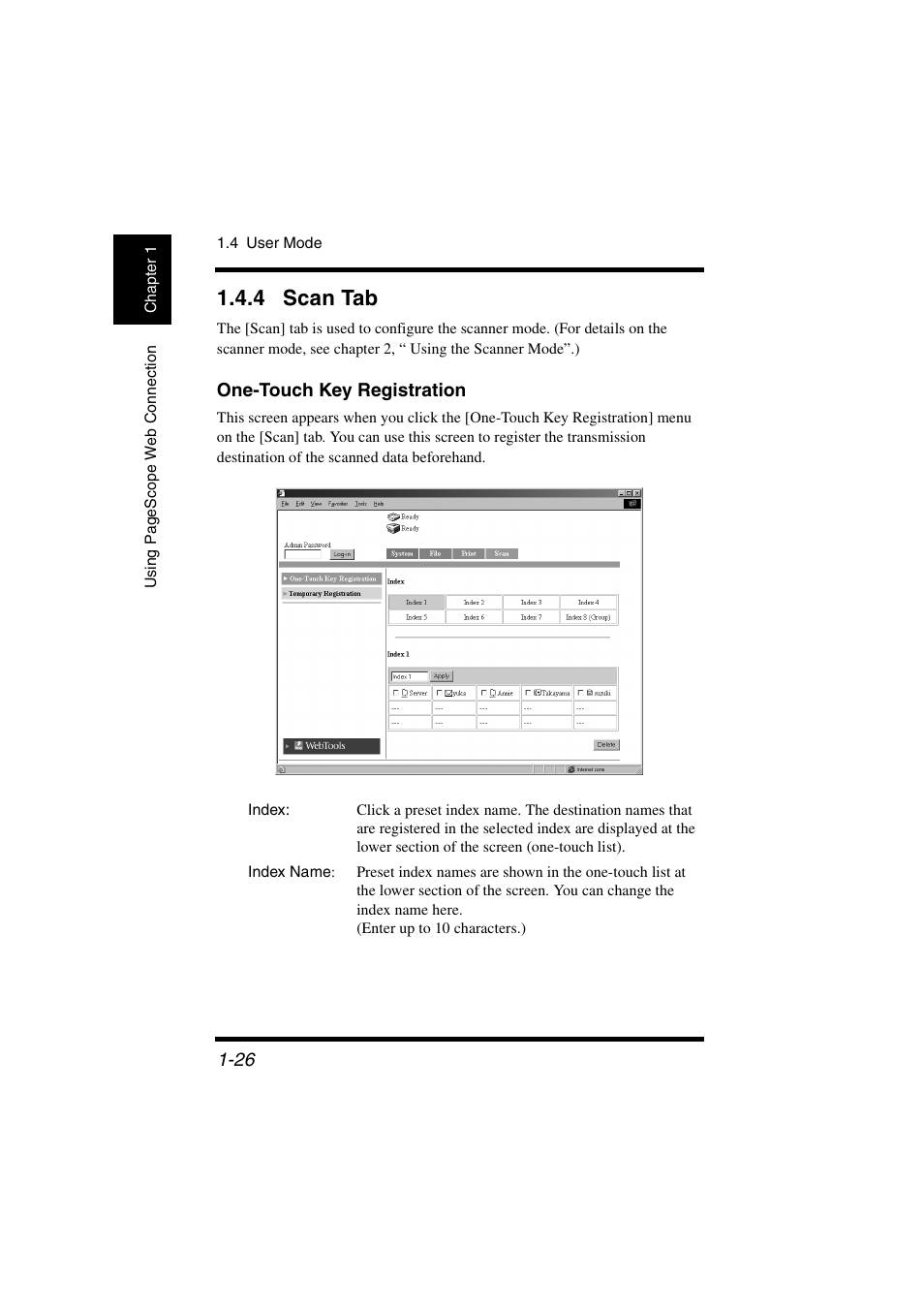 4 scan tab, One-touch key registration, Scan tab -26 | Konica Minolta IC-401 User Manual | Page 33 / 106