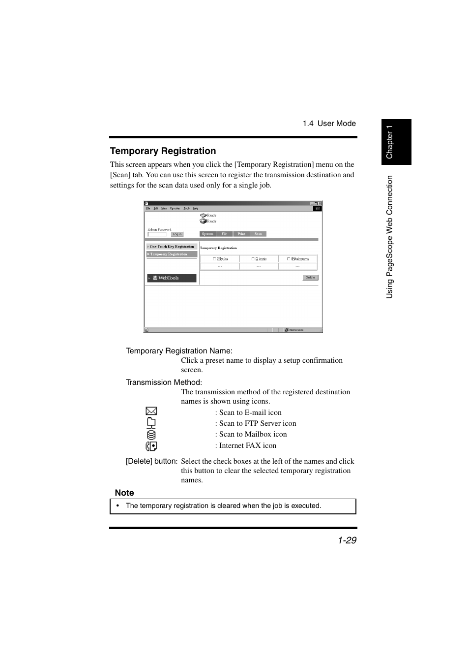 Temporary registration | Konica Minolta IC-401 User Manual | Page 36 / 106