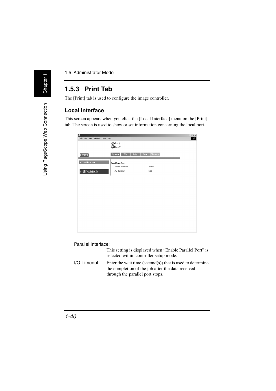 3 print tab, Local interface, Print tab -40 | Konica Minolta IC-401 User Manual | Page 47 / 106