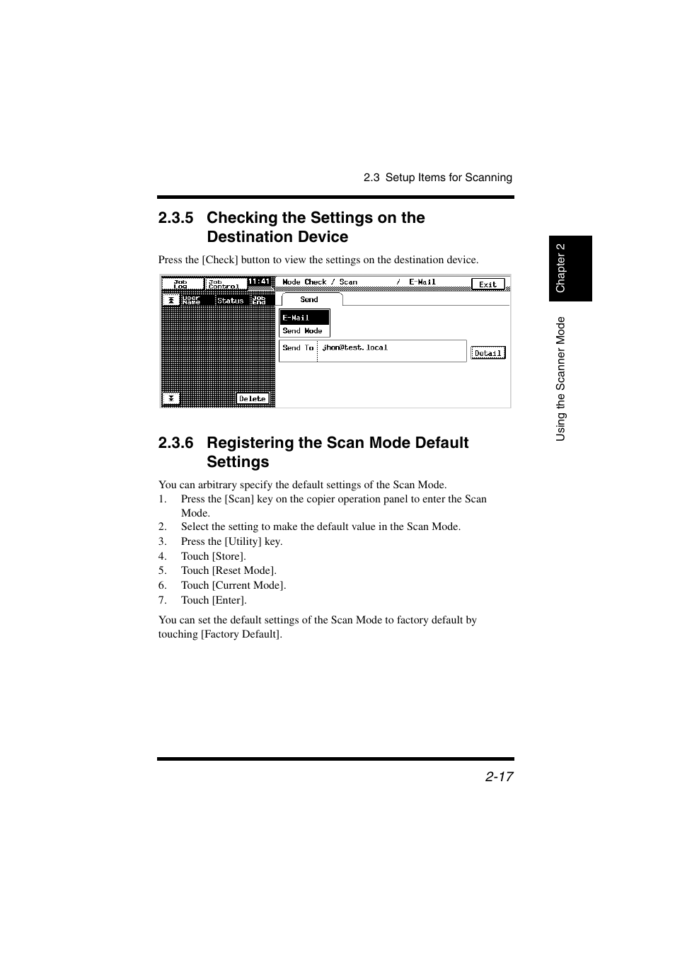 5 checking the settings on the destination device, 6 registering the scan mode default settings, Registering the scan mode default settings -17 | Konica Minolta IC-401 User Manual | Page 70 / 106