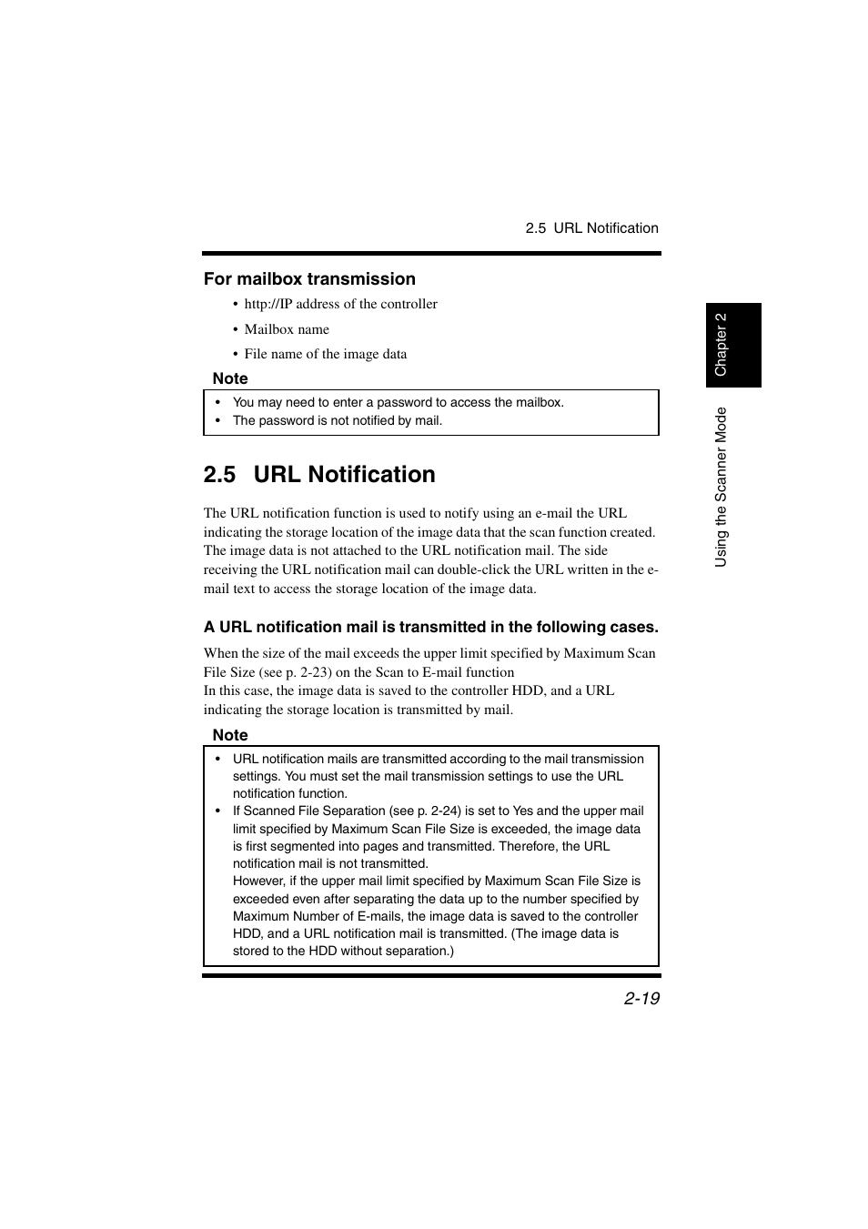 For mailbox transmission, 5 url notification, 5 url notification -19 | Konica Minolta IC-401 User Manual | Page 72 / 106