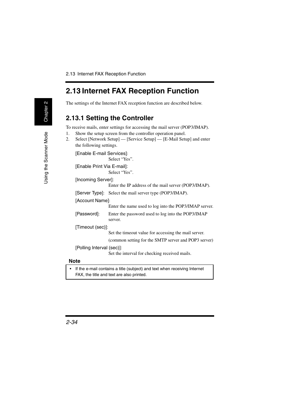 13 internet fax reception function, 1 setting the controller, 13 internet fax reception function -34 | 1 setting the controller -34 | Konica Minolta IC-401 User Manual | Page 87 / 106