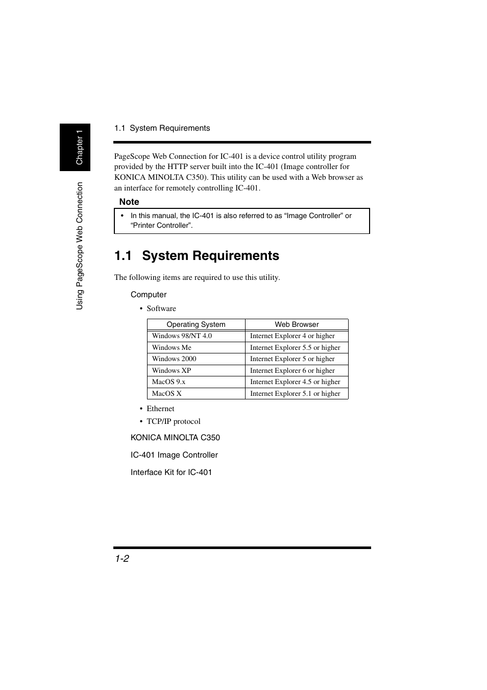 1 system requirements, 1 system requirements -2 | Konica Minolta IC-401 User Manual | Page 9 / 106