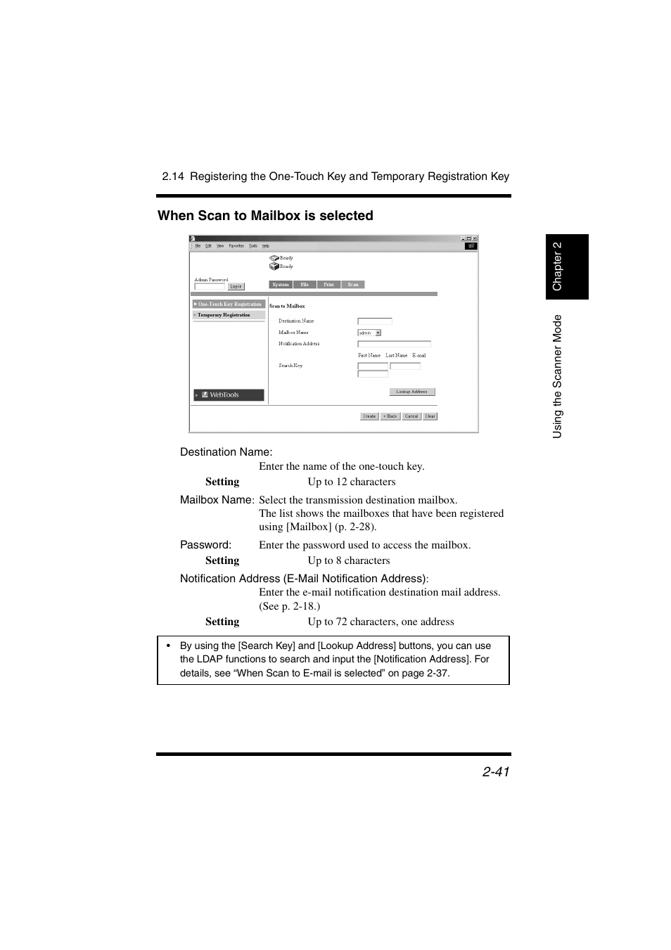 When scan to mailbox is selected, P. 2-41 | Konica Minolta IC-401 User Manual | Page 94 / 106