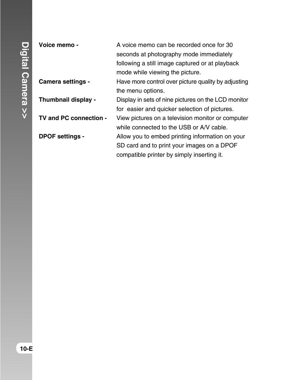Digital camera | Konica Minolta E50 User Manual | Page 10 / 75