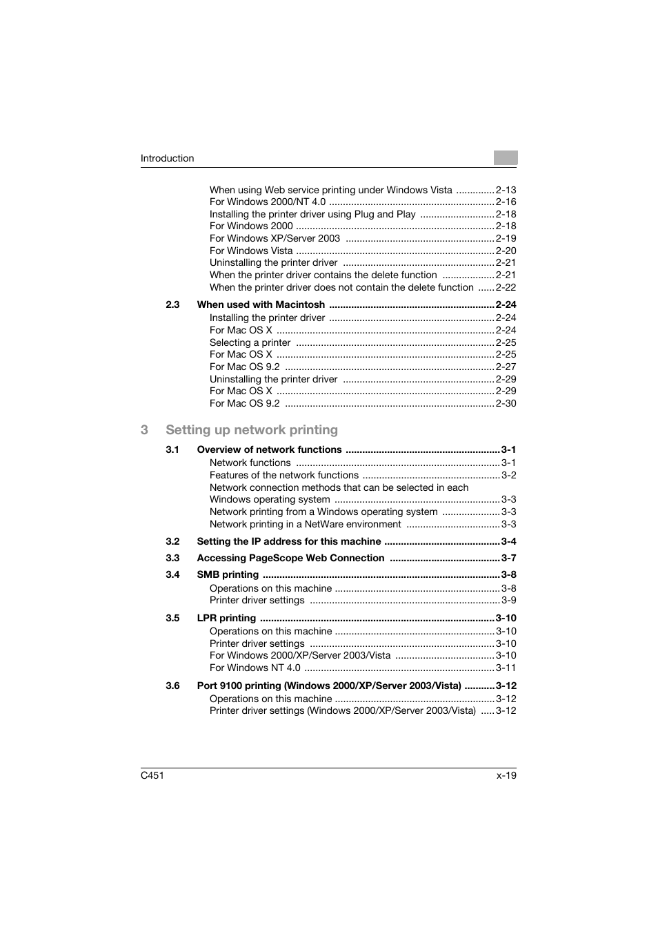 3setting up network printing | Konica Minolta BIZHUP C451 User Manual | Page 20 / 410