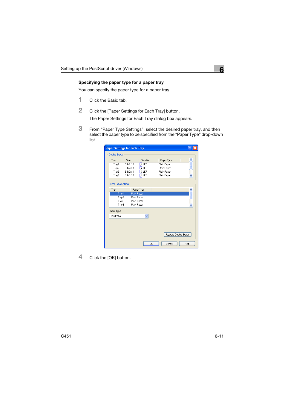Specifying the paper type for a paper tray, Specifying the paper type for a paper tray -11 | Konica Minolta BIZHUP C451 User Manual | Page 208 / 410