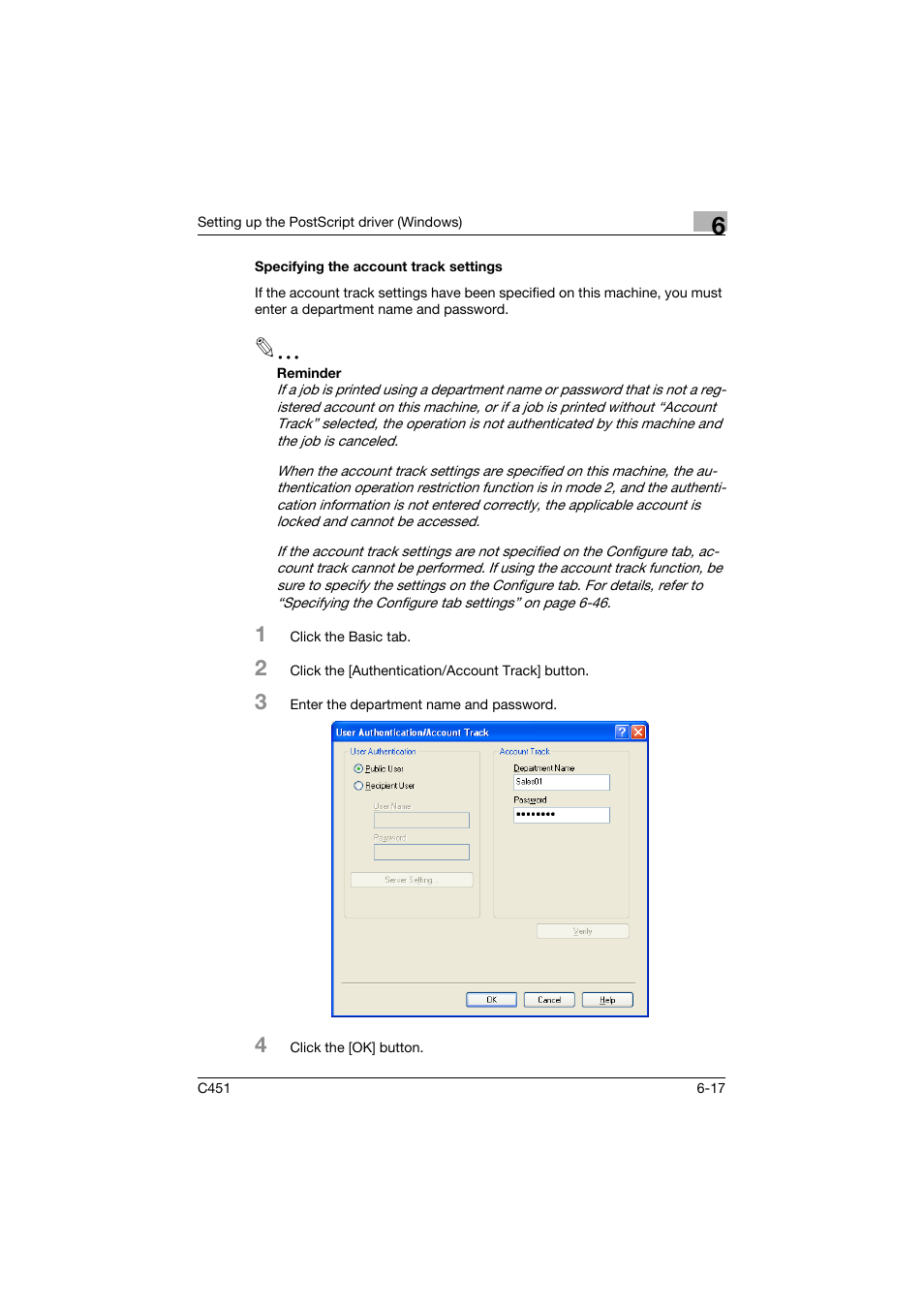 Specifying the account track settings, Specifying the account track settings -17 | Konica Minolta BIZHUP C451 User Manual | Page 214 / 410