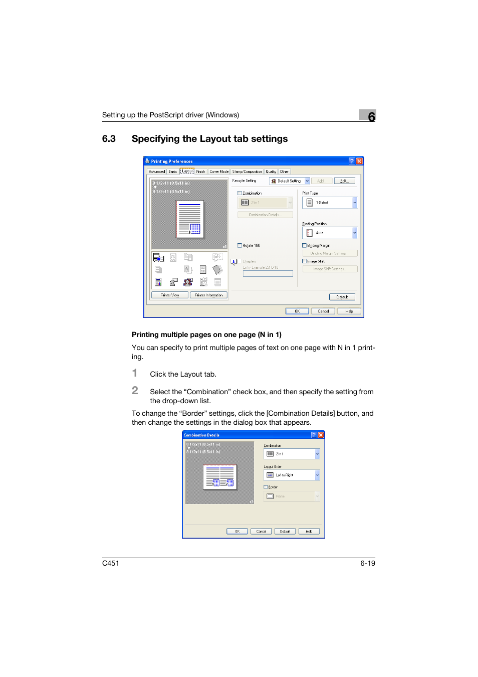 3 specifying the layout tab settings, Specifying the layout tab settings -19 | Konica Minolta BIZHUP C451 User Manual | Page 216 / 410
