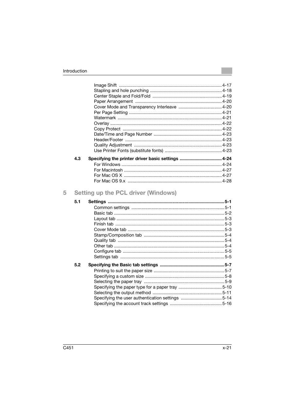 5setting up the pcl driver (windows) | Konica Minolta BIZHUP C451 User Manual | Page 22 / 410