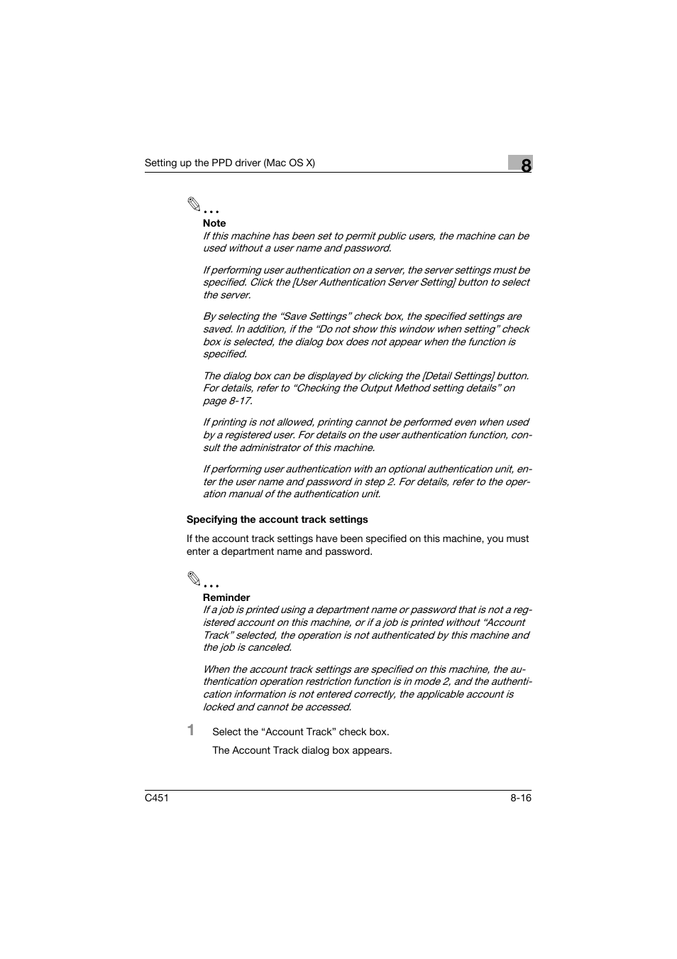 Specifying the account track settings, Specifying the account track settings -16 | Konica Minolta BIZHUP C451 User Manual | Page 283 / 410