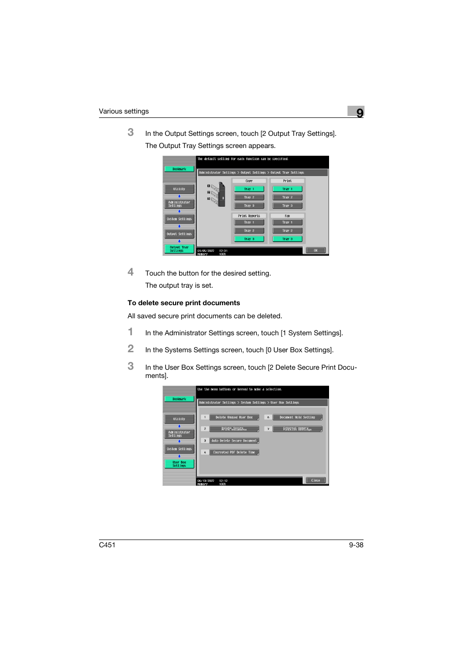To delete secure print documents, To delete secure print documents -38 | Konica Minolta BIZHUP C451 User Manual | Page 349 / 410