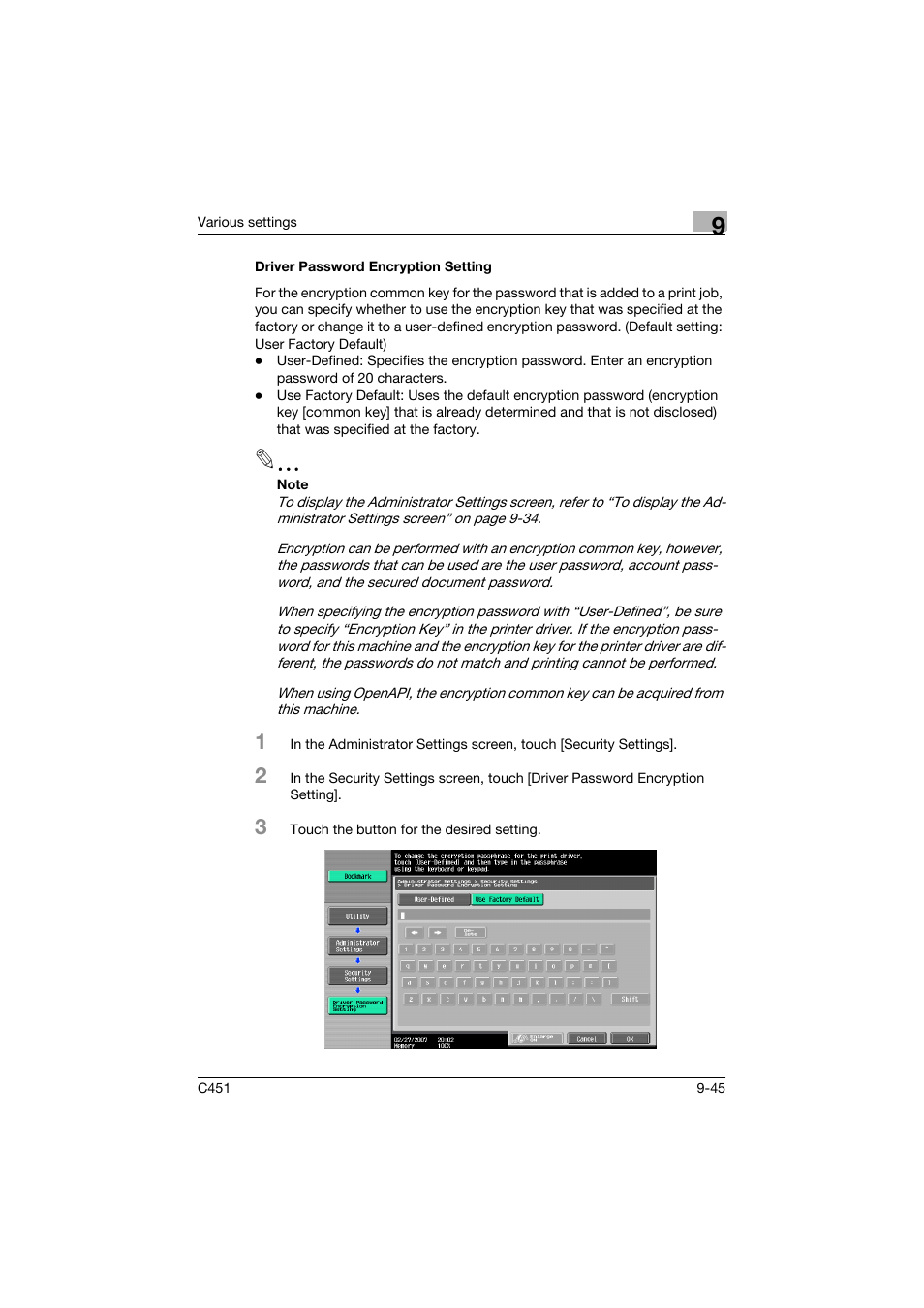 Driver password encryption setting, Driver password encryption setting -45 | Konica Minolta BIZHUP C451 User Manual | Page 356 / 410