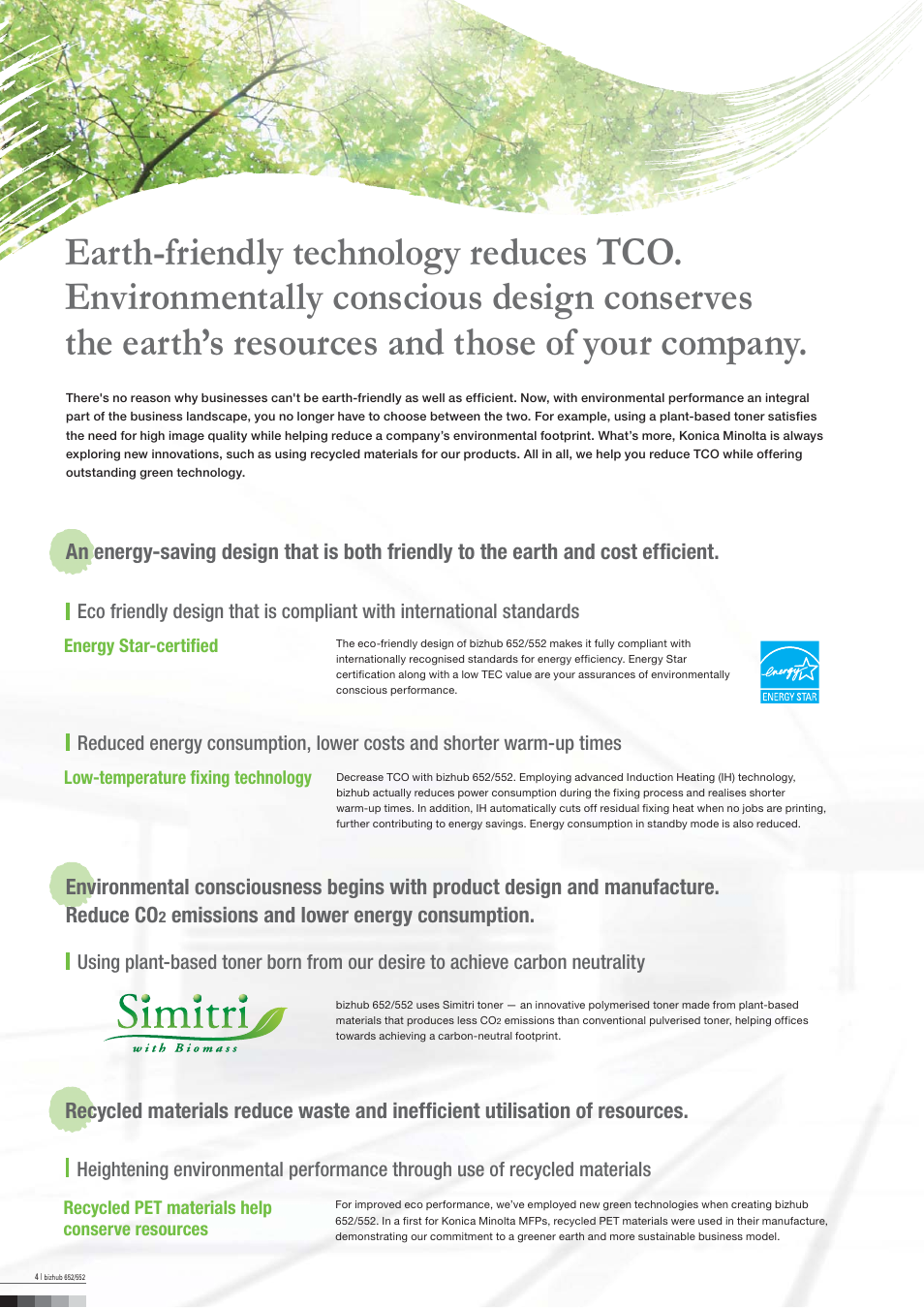 Emissions and lower energy consumption | Konica Minolta bizhub Color Scanner 652 User Manual | Page 4 / 8