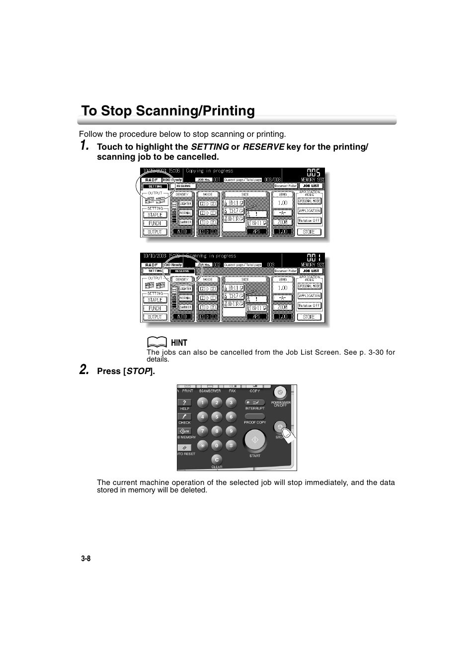 To stop scanning/printing, To stop scanning/printing -8 | Konica Minolta 7222 User Manual | Page 70 / 328