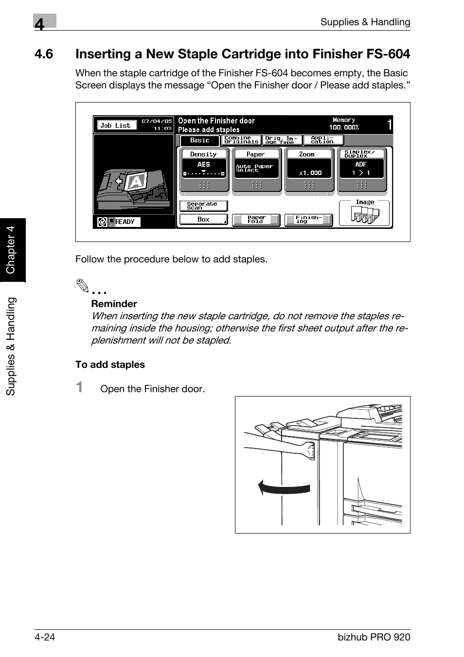 To add staples -24 | Konica Minolta BIZHUB PRO bizhubPRO920 User Manual | Page 102 / 410