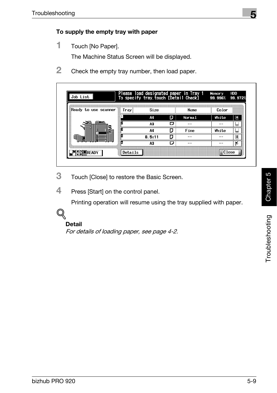 To supply the empty tray with paper -9 | Konica Minolta BIZHUB PRO bizhubPRO920 User Manual | Page 121 / 410
