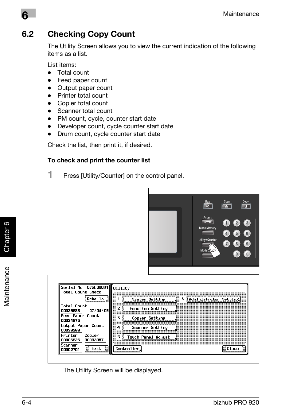 2 checking copy count, Checking copy count -4, To check and print the counter list -4 | Konica Minolta BIZHUB PRO bizhubPRO920 User Manual | Page 134 / 410