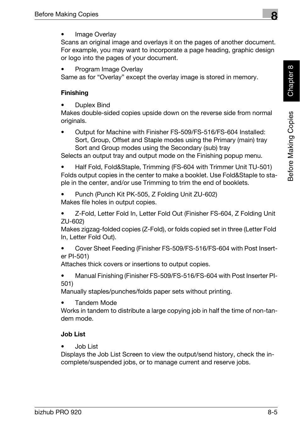 Finishing -5 job list -5 | Konica Minolta BIZHUB PRO bizhubPRO920 User Manual | Page 151 / 410