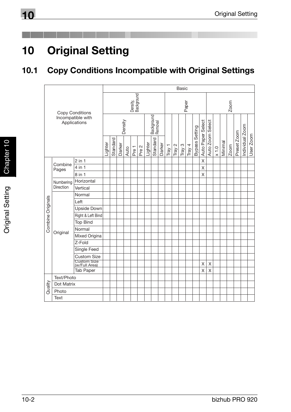 10 original setting, Or igin a l se ttin g chap te r 10 | Konica Minolta BIZHUB PRO bizhubPRO920 User Manual | Page 212 / 410