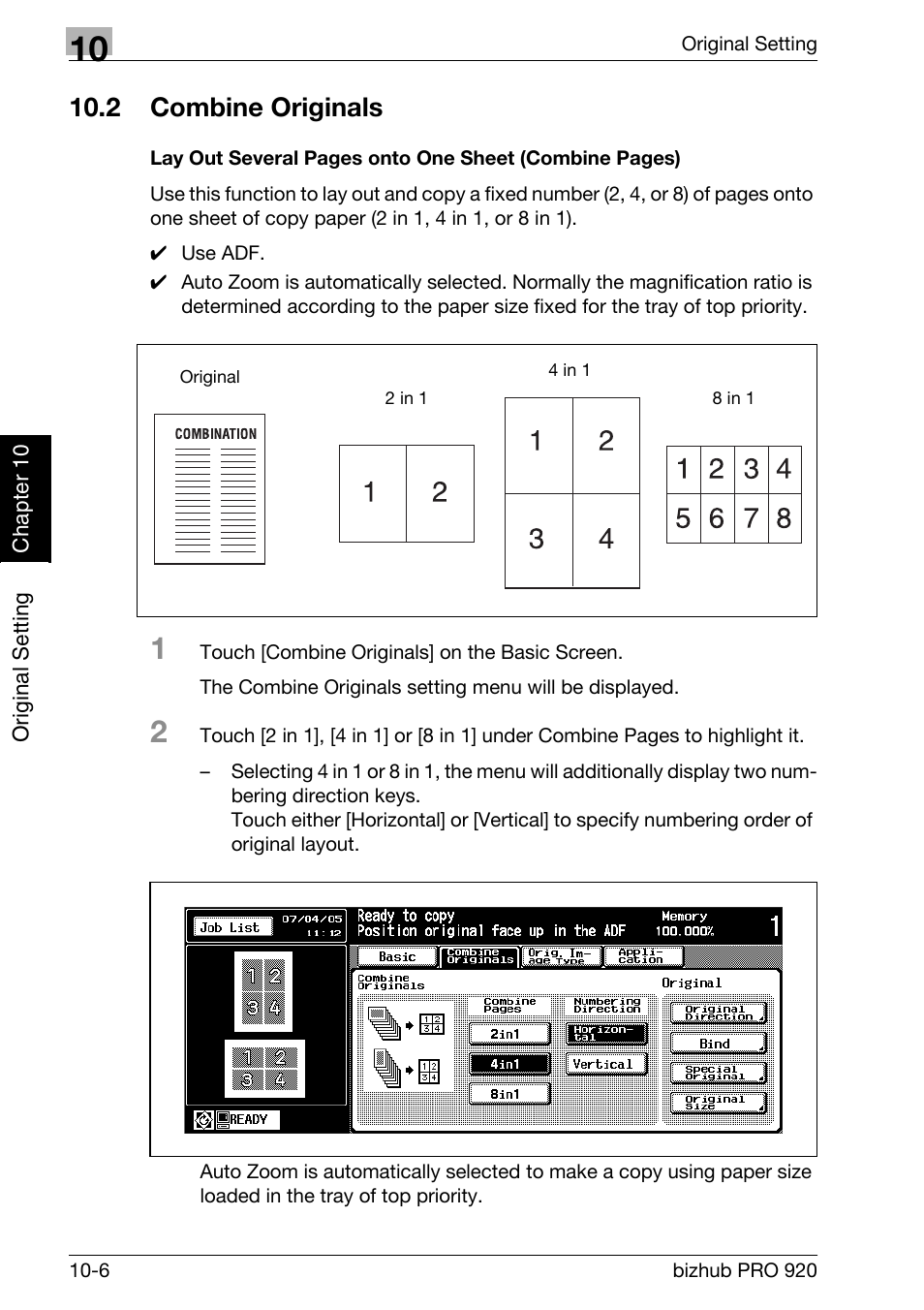 2 combine originals, Combine originals -6 | Konica Minolta BIZHUB PRO bizhubPRO920 User Manual | Page 216 / 410