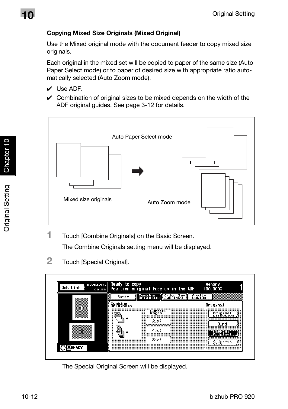 Copying mixed size originals (mixed original) -12 | Konica Minolta BIZHUB PRO bizhubPRO920 User Manual | Page 222 / 410