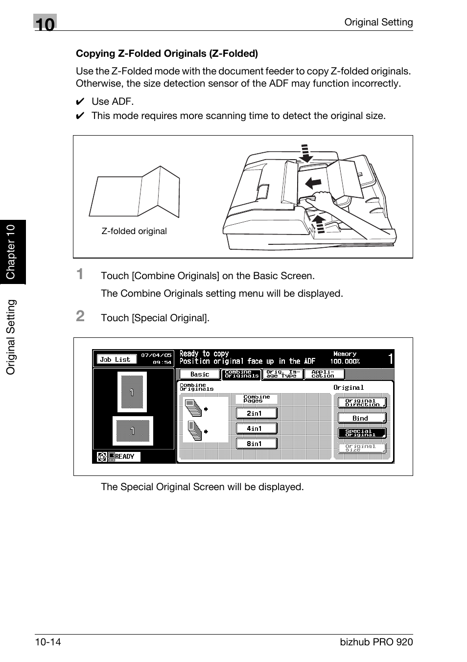 Copying z-folded originals (z-folded) -14 | Konica Minolta BIZHUB PRO bizhubPRO920 User Manual | Page 224 / 410