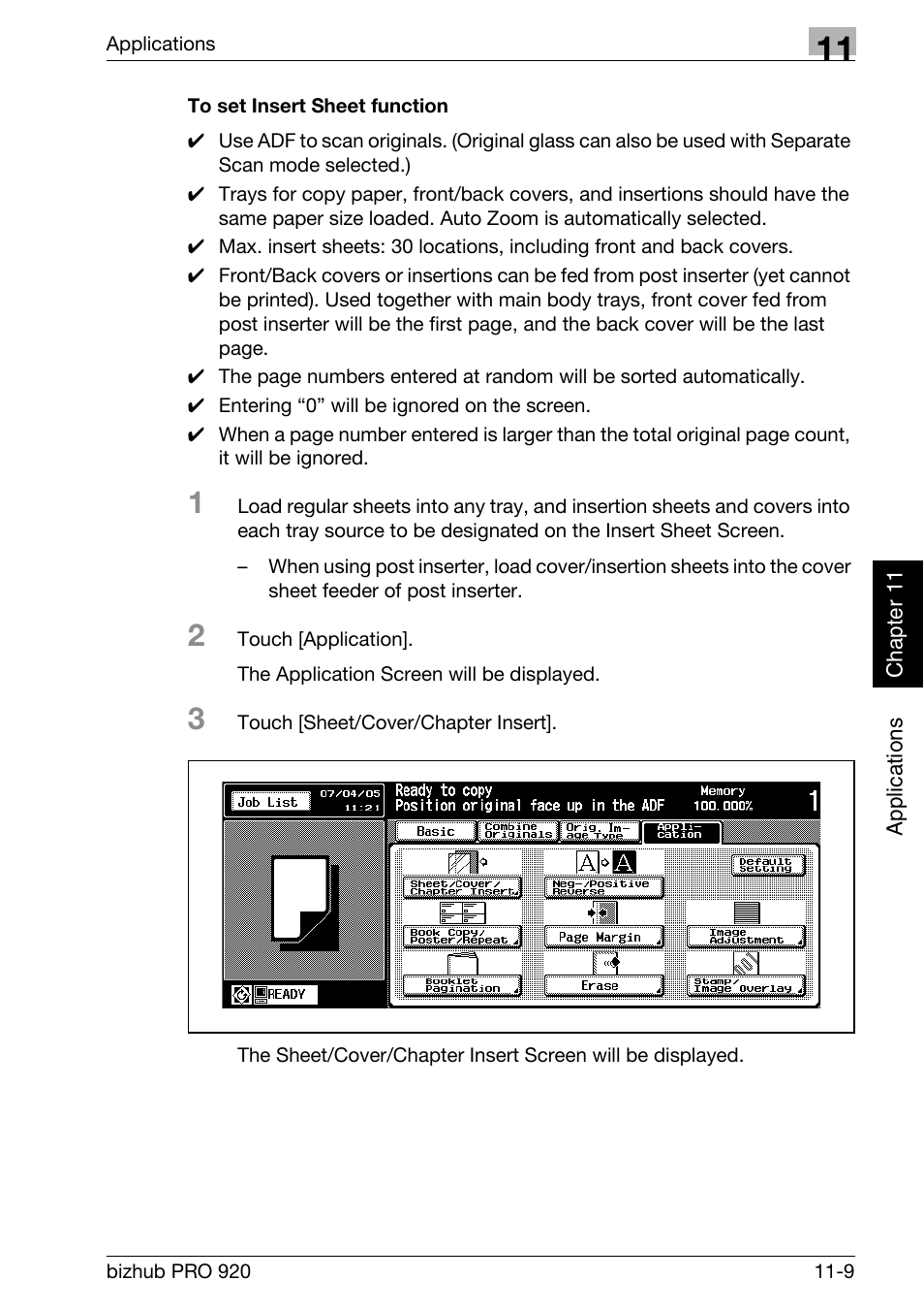 To set insert sheet function -9 | Konica Minolta BIZHUB PRO bizhubPRO920 User Manual | Page 243 / 410