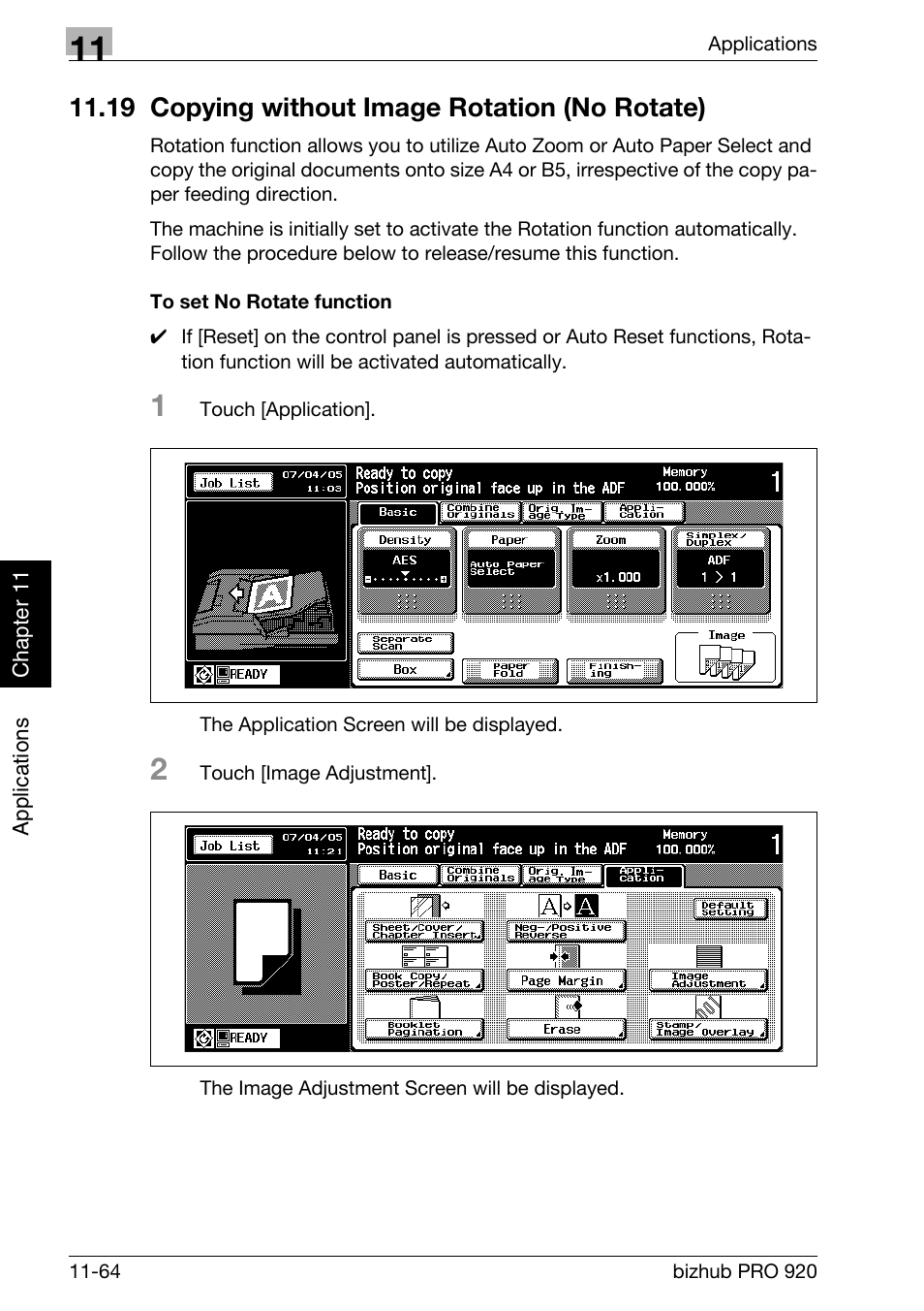 19 copying without image rotation (no rotate), 19 copying without image rotation (no rotate) -64, To set no rotate function -64 | Konica Minolta BIZHUB PRO bizhubPRO920 User Manual | Page 298 / 410