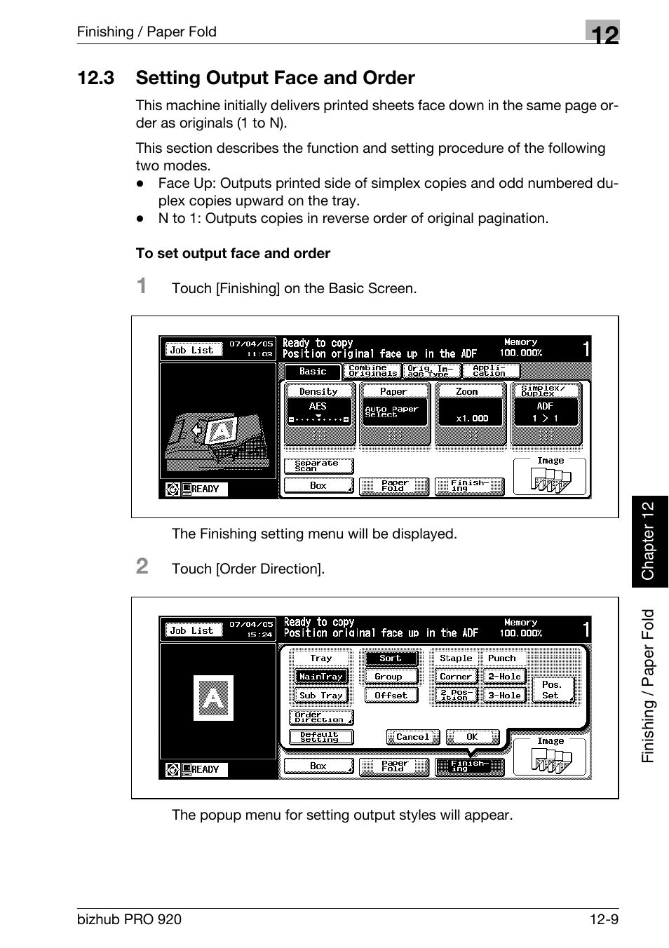 3 setting output face and order, Setting output face and order -9, To set output face and order -9 | Konica Minolta BIZHUB PRO bizhubPRO920 User Manual | Page 335 / 410