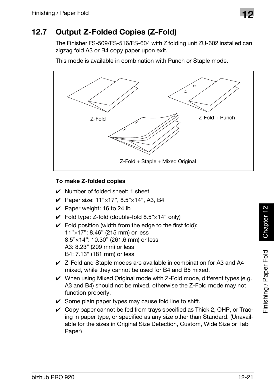 7 output z-folded copies (z-fold), Output z-folded copies (z-fold) -21, To make z-folded copies -21 | Konica Minolta BIZHUB PRO bizhubPRO920 User Manual | Page 347 / 410