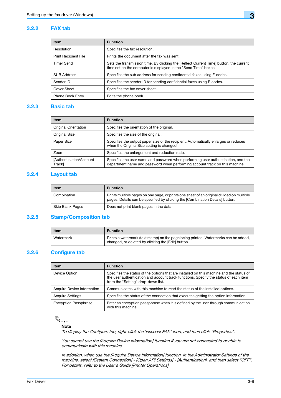 2 fax tab, 3 basic tab, 4 layout tab | 5 stamp/composition tab, 6 configure tab, Fax tab -9, Basic tab -9, Layout tab -9, Stamp/composition tab -9, Configure tab -9 | Konica Minolta BIZHUB C253 User Manual | Page 38 / 66